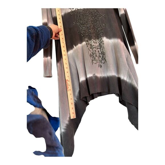 Vocal USA Size Small Long Sleeve Black Gray Striped Long Shirt Dress Rhinestones - Picture 5 of 9